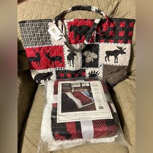 Lodge Life quilted tote bag & Virah Bella Quilted Sherpa Throw